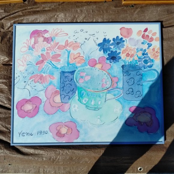 SET OF 2 PINK AND PERIWINKLE PRINTS IN MATCHNG PERIWINKLE METAL FRAMES - Picture 6 of 8